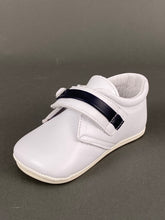 Load image into Gallery viewer, White with Navy Blue Leather Walking Shoe with Velcro Strap
