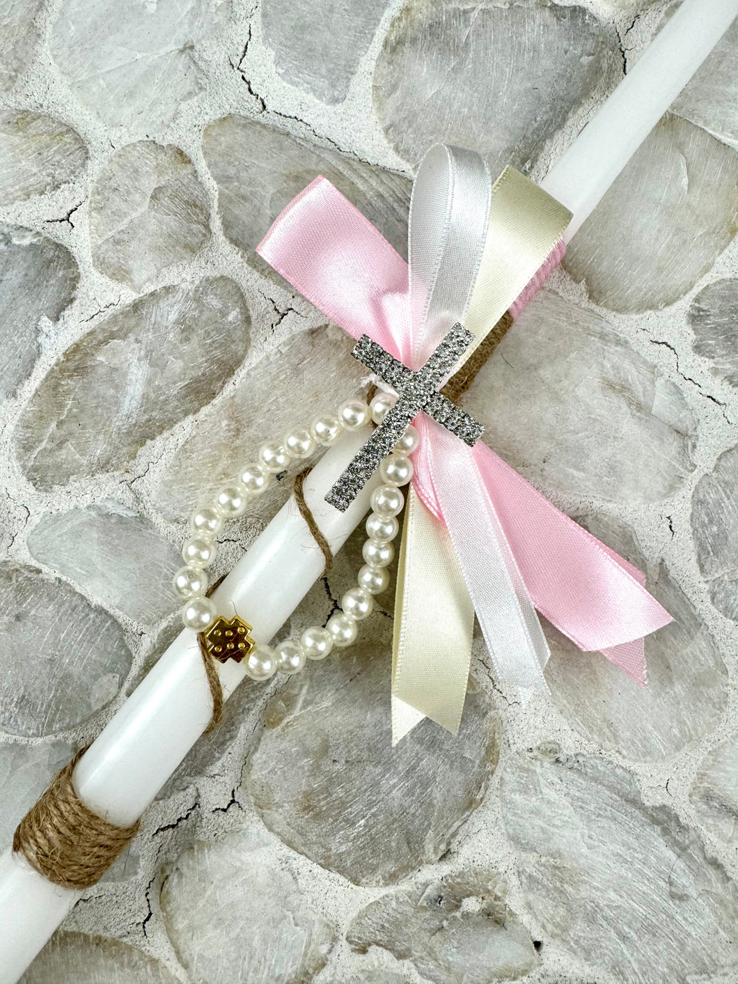 Corded Easter Candle with Cross Broach  EC2024220