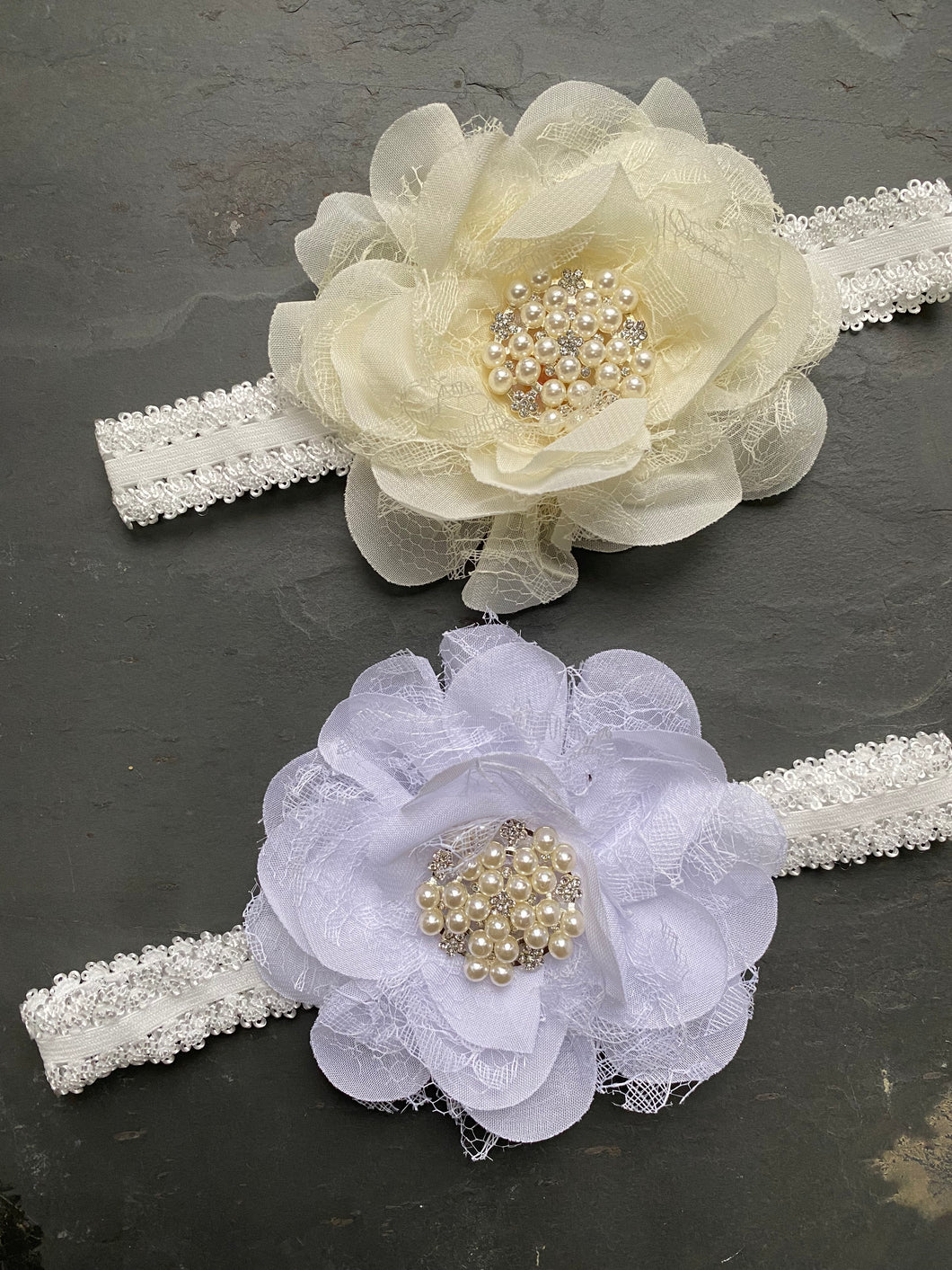 Large Lace Flower Hairband with Pearls HB7