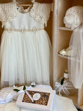 Load image into Gallery viewer, Baptism Package Olive Leaf Theme, Dress with Crochet Bolero and Wooden Chest GBP5