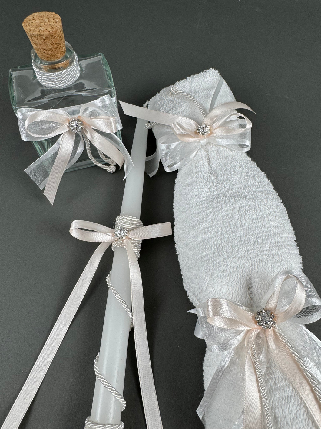 Soft Pink with Rhinestone Oil Bottle Set of 3 Candles, Hand Towel with Soap and Oil Bottle OB2080