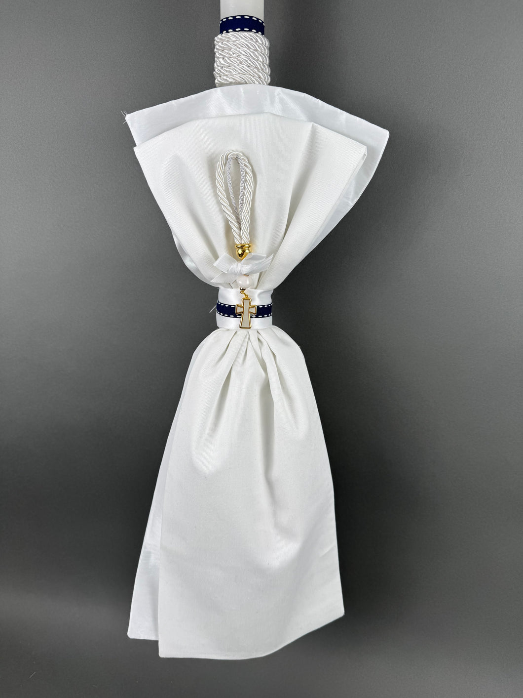 White Fabrics with Cross Gouri Baptism Candle BL20258