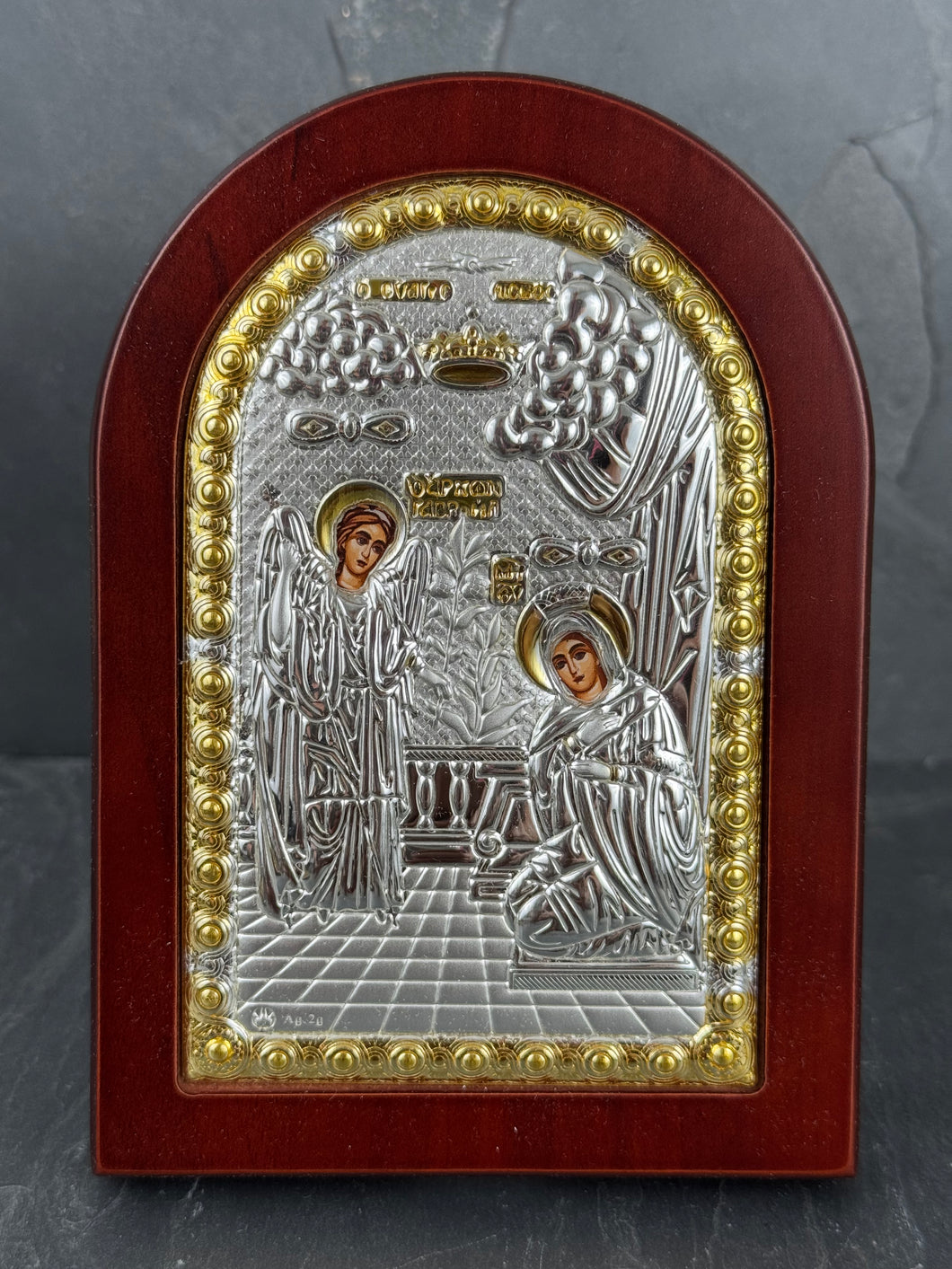 An original copy of Byzantine Evangelismou made with 925* Silver on Cherry Wood S250
