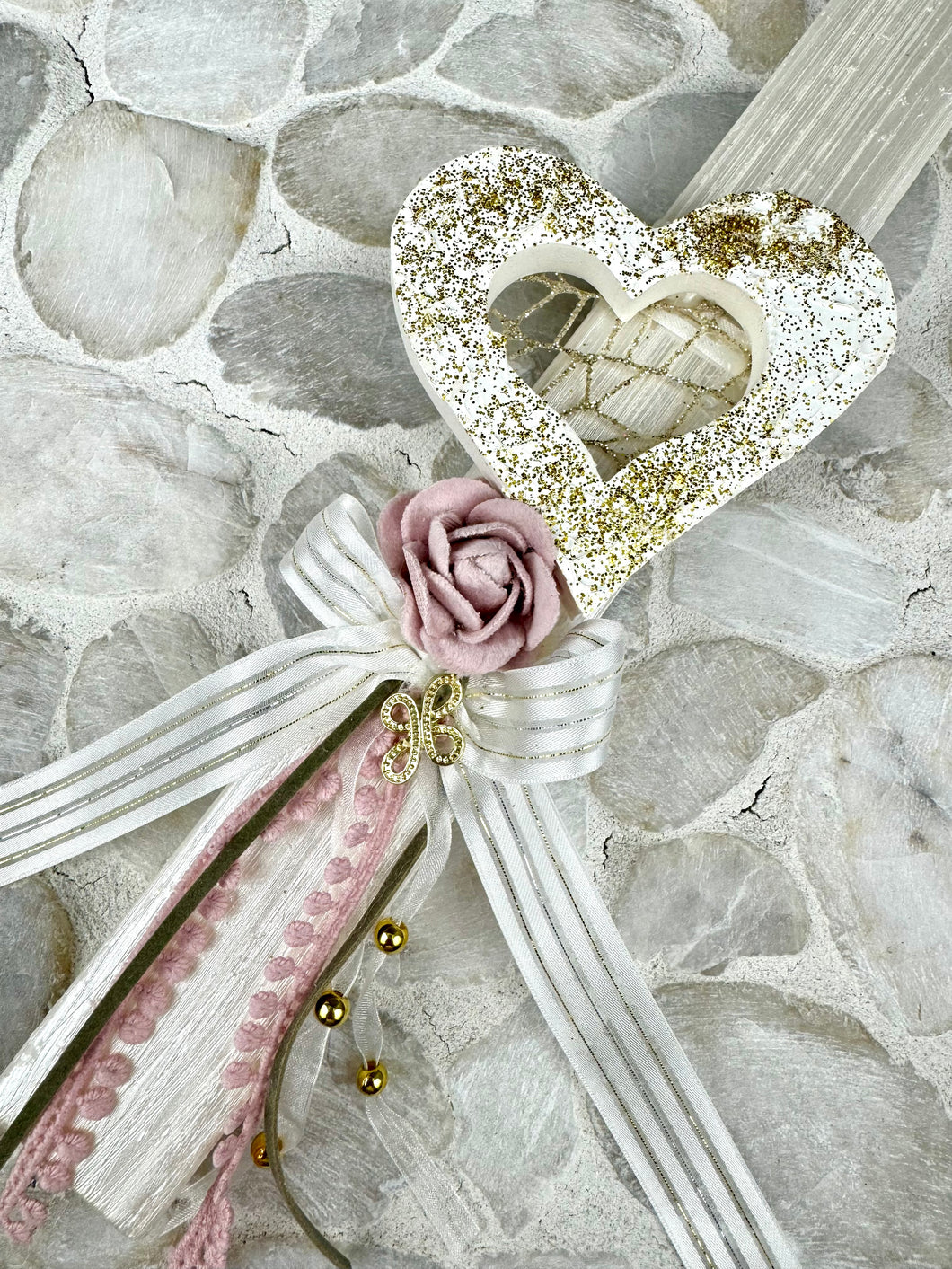 Rectangle Easter Candle with Large Gold  Glitter Heart EC202442