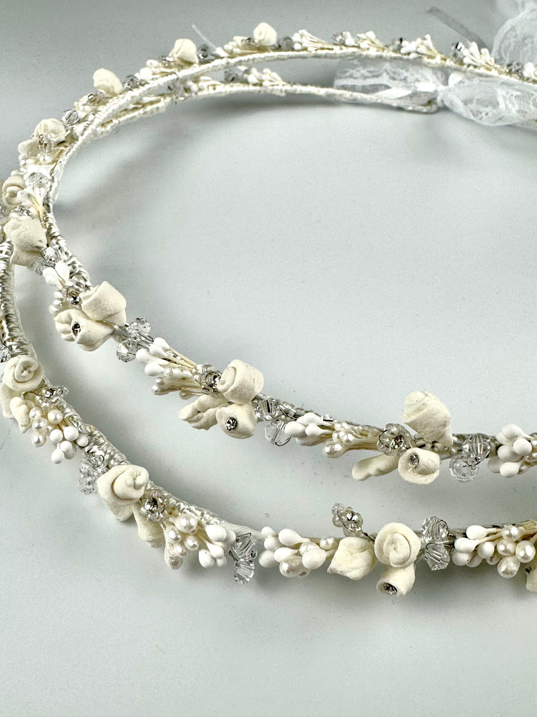 White Rosettes with Swarovski Crystals Wedding Crowns B04