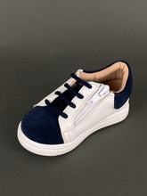Load image into Gallery viewer, Gorgino White Leather with Navy Blue Suede, Shoelaces and Zipper GH201735
