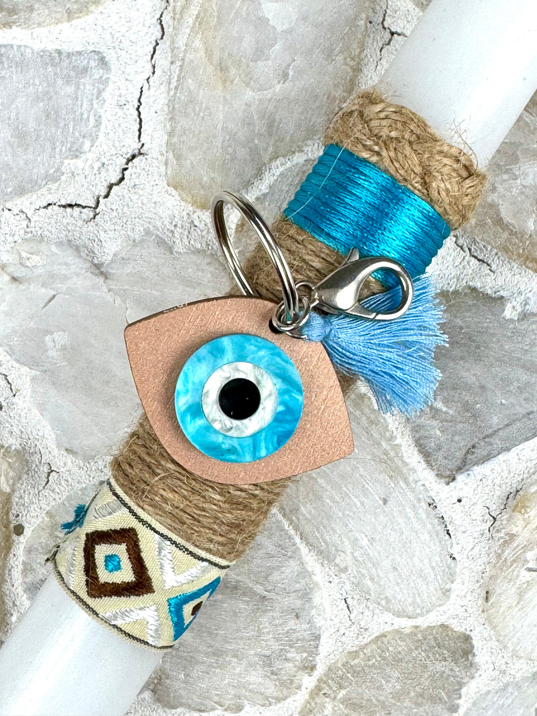 Corded Greek Easter Candle with Mati Keychain and Tassel EC202549