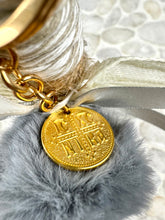 Load image into Gallery viewer, Corded Easter Candle with Grey Pompom Keychain and Konstantinato Charm  EC2024212
