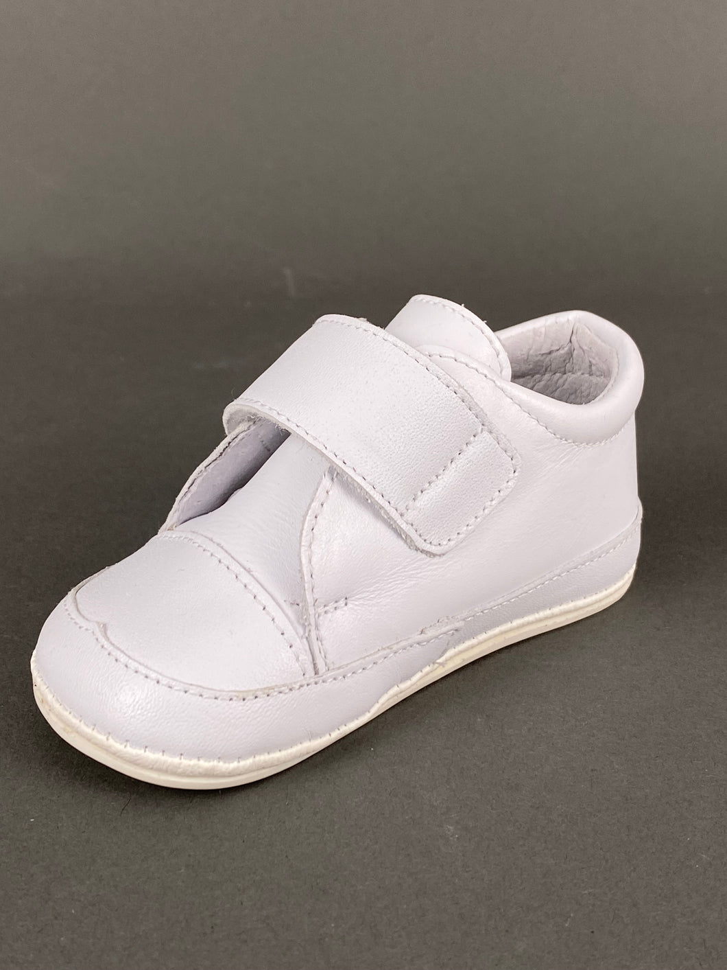 White Leather Walking Shoe with Velcro Strap