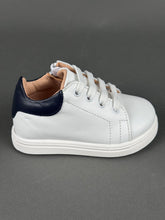 Load image into Gallery viewer, Gorgino White Leather with Navy Walking Shoe , Shoelaces and Zipper Made in Greece GH202598

