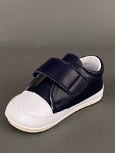 Load image into Gallery viewer, White and Navy Blue Leather Walking Shoe with Velcro Strap
