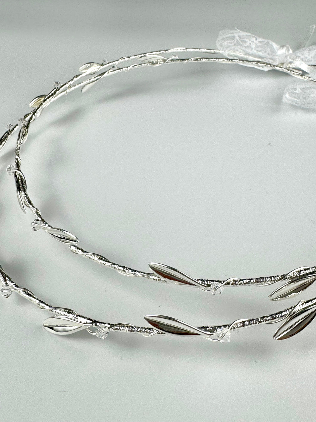 Polished Silver Leaf Stefana with Crystals SI58