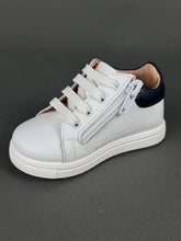 Load image into Gallery viewer, Gorgino White Leather with Navy Walking Shoe , Shoelaces and Zipper Made in Greece GH202598

