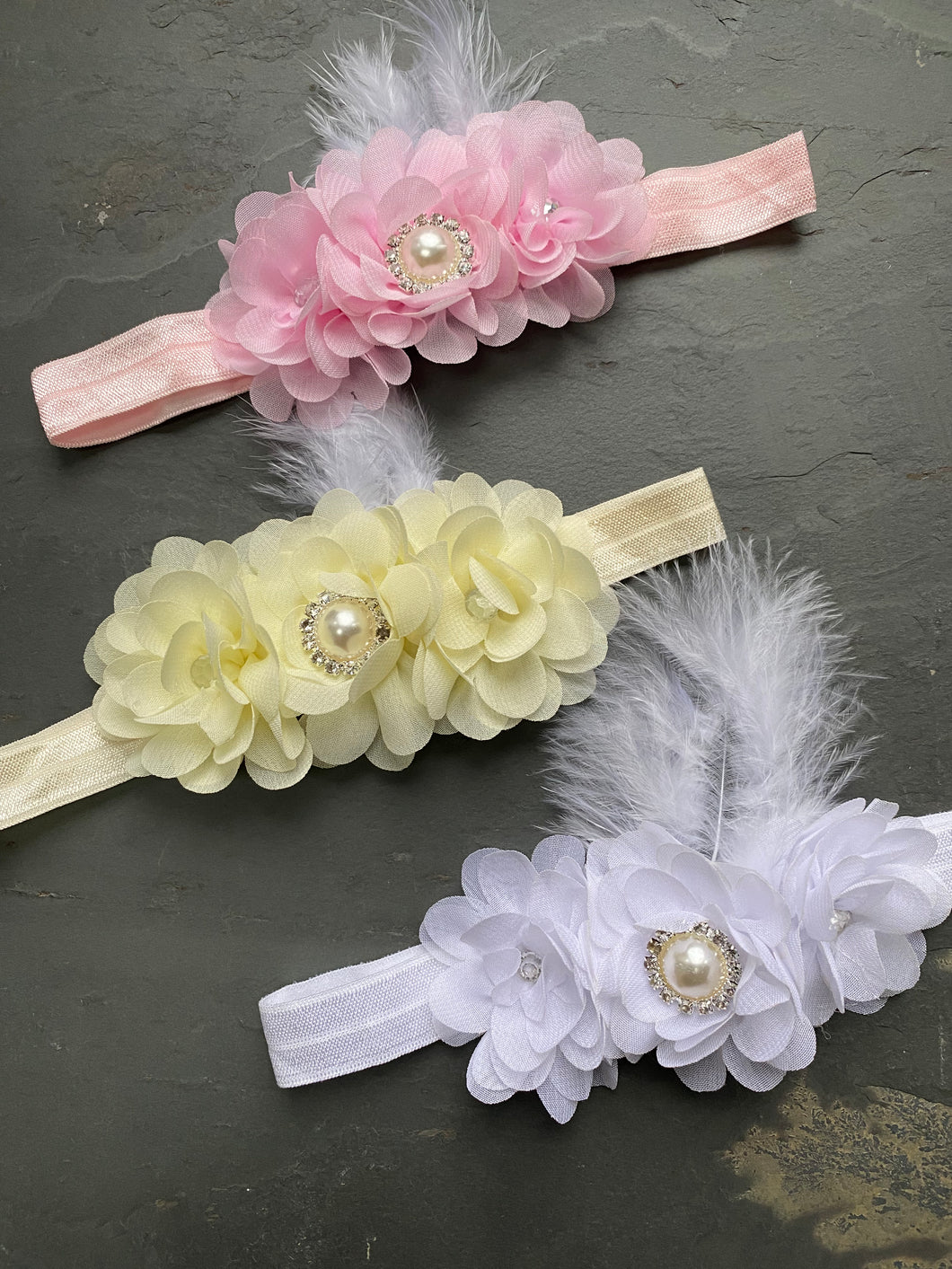 Flower Hairband with Pearl Rhinestone and  Feather HB6