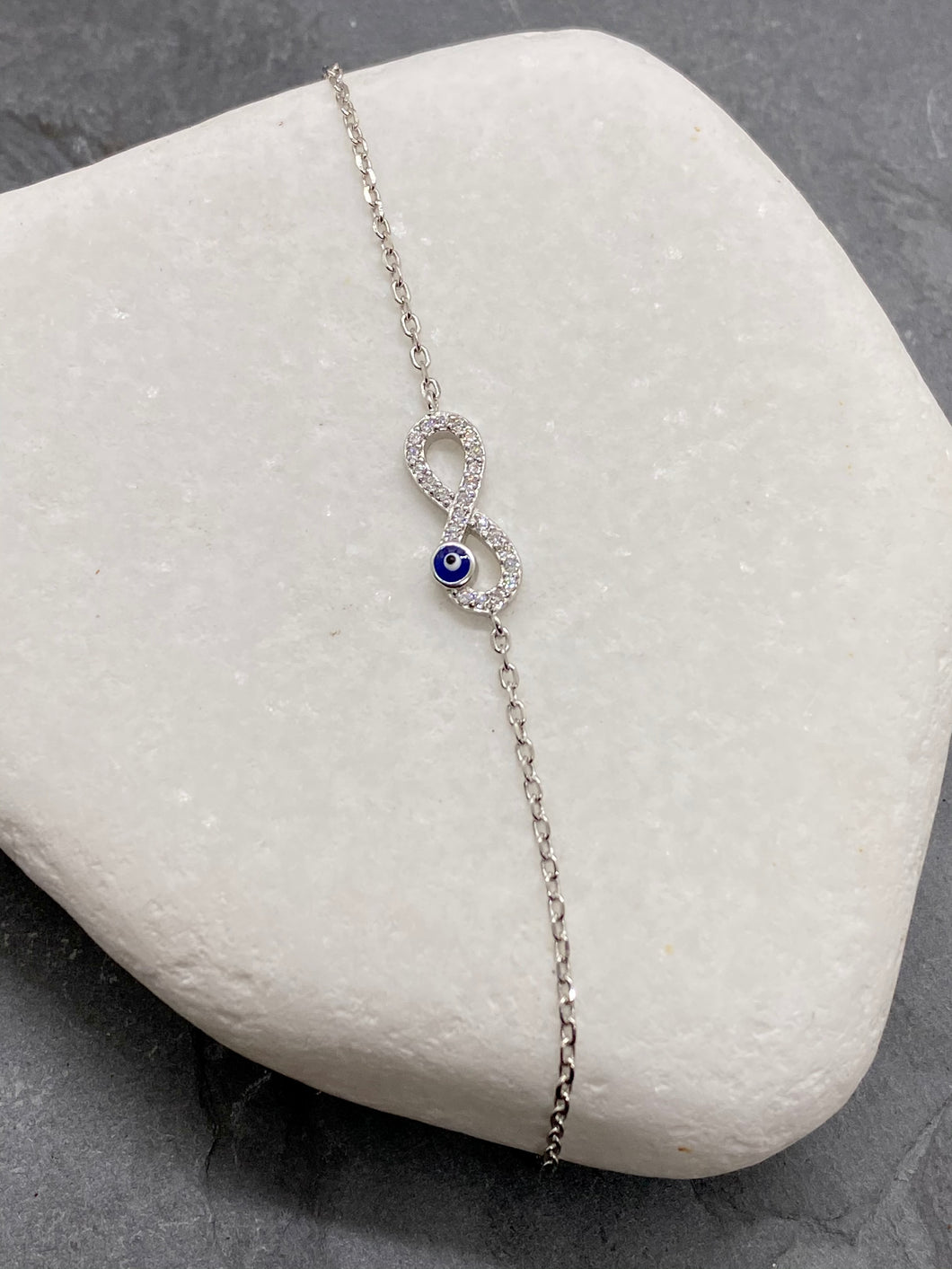 925” Sterling Silver Bracelet with Rhinestones and Evil Eye SB10