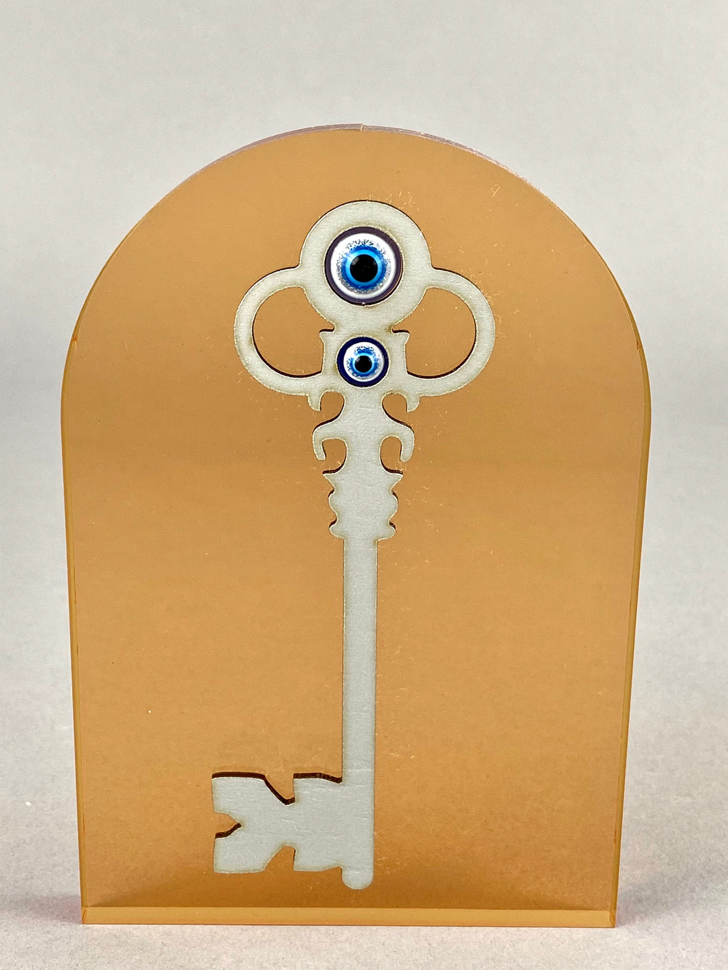 Large Freestanding Amber with Key and Evil Eye Mati