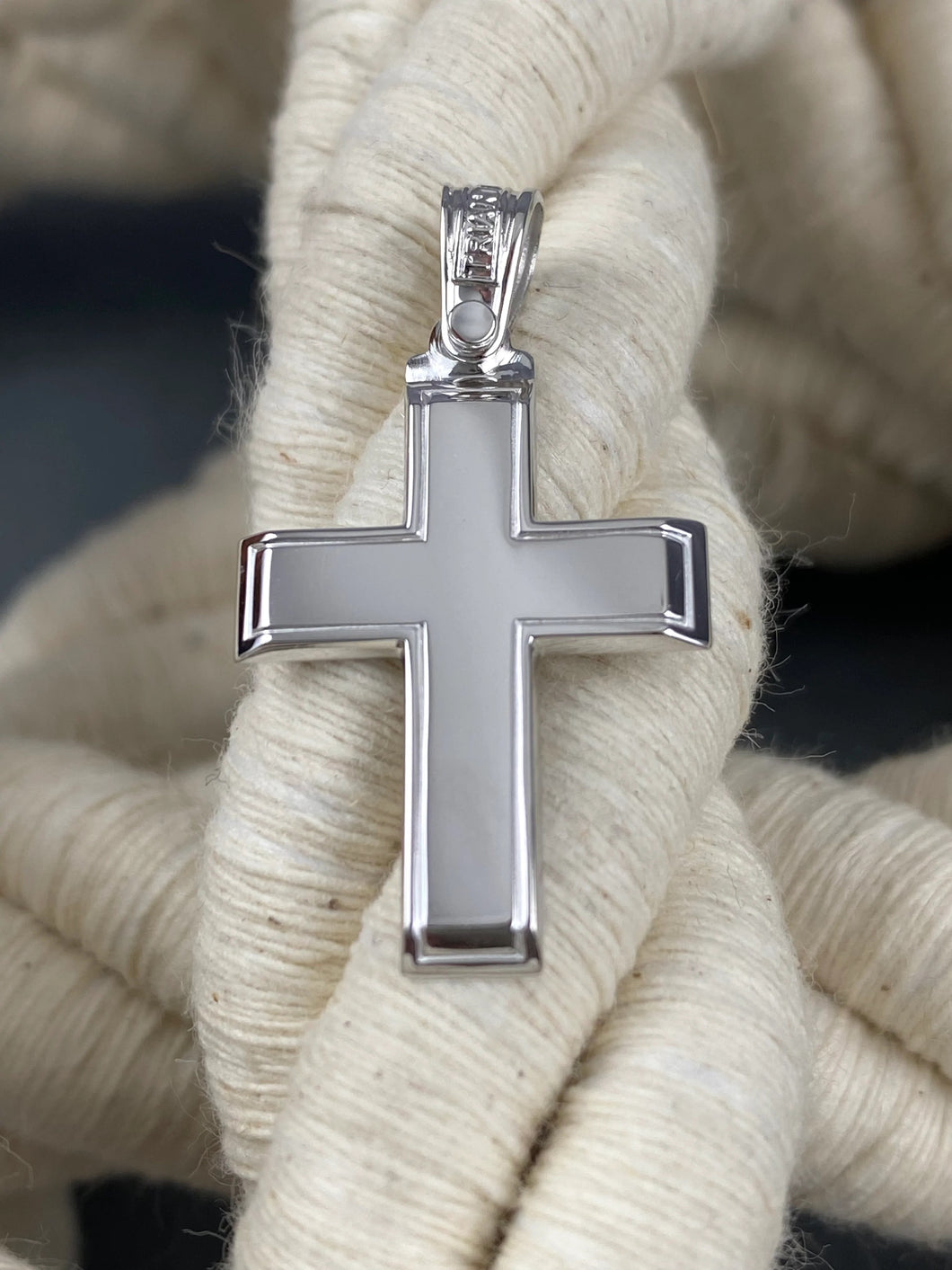 Triantos 14k White Gold Cross Polished and Brushed 22111