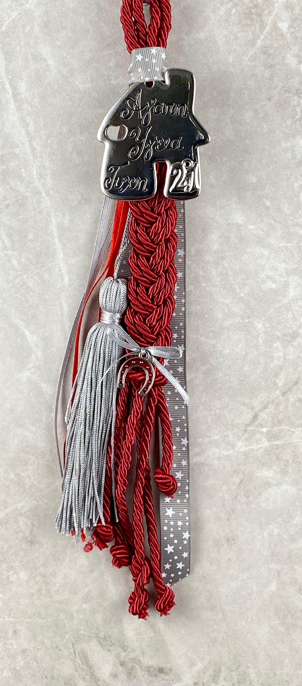 Large Metal Love Health Hope House on Braided Cord Gouri with ribbons and Charms