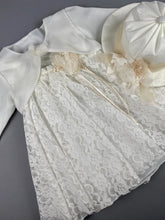 Load image into Gallery viewer, Dress  39 Girls Baptismal Christening Sleeveless  3pc French Lace Dress, matching Bolero and Hat. Made in Greece exclusively for Rosies Collections.
