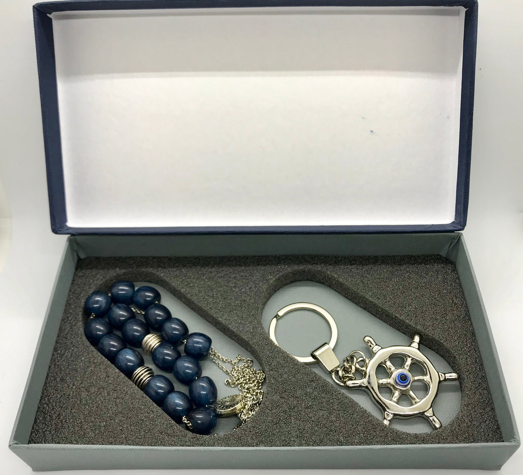 Gift Box Set 2 Mati Evil Eye Nautical Keychain with Koboloi