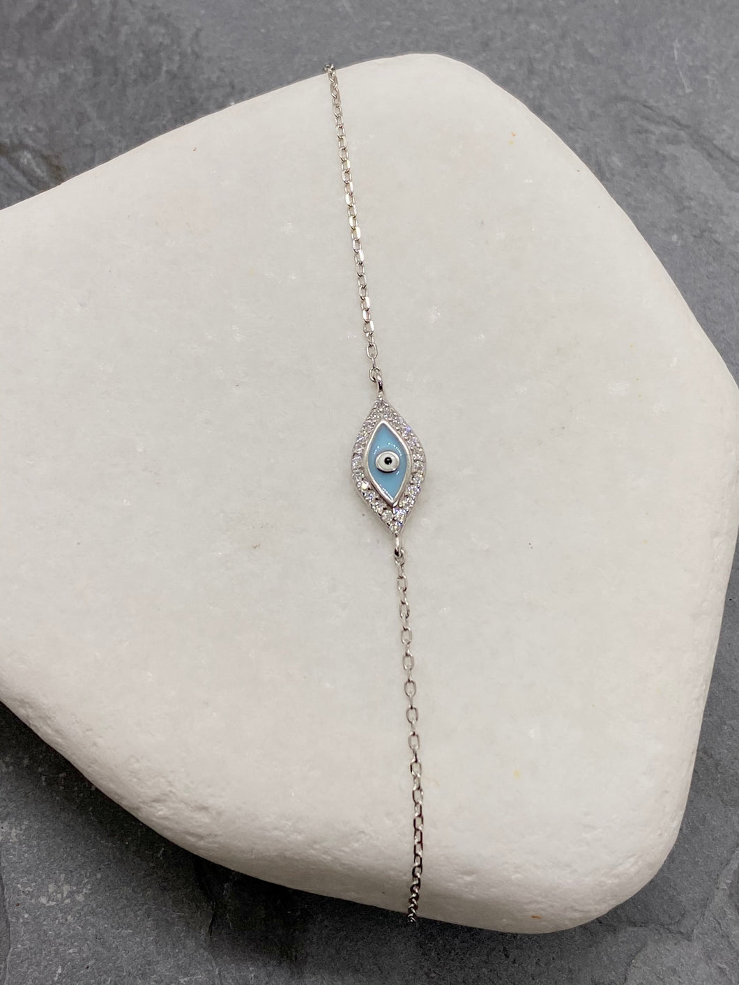 925” Sterling Silver Evil Eye Mati with Rhinestones Bracelet SB17B
