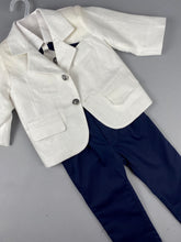 Load image into Gallery viewer, Rosies Collections 7pc full suit, Dress shirt with cuff sleeves, Navy Blue Pants, White Jacket, Belt or Suspenders, Cap. Made in Greece exclusively for Rosies Collections S20194
