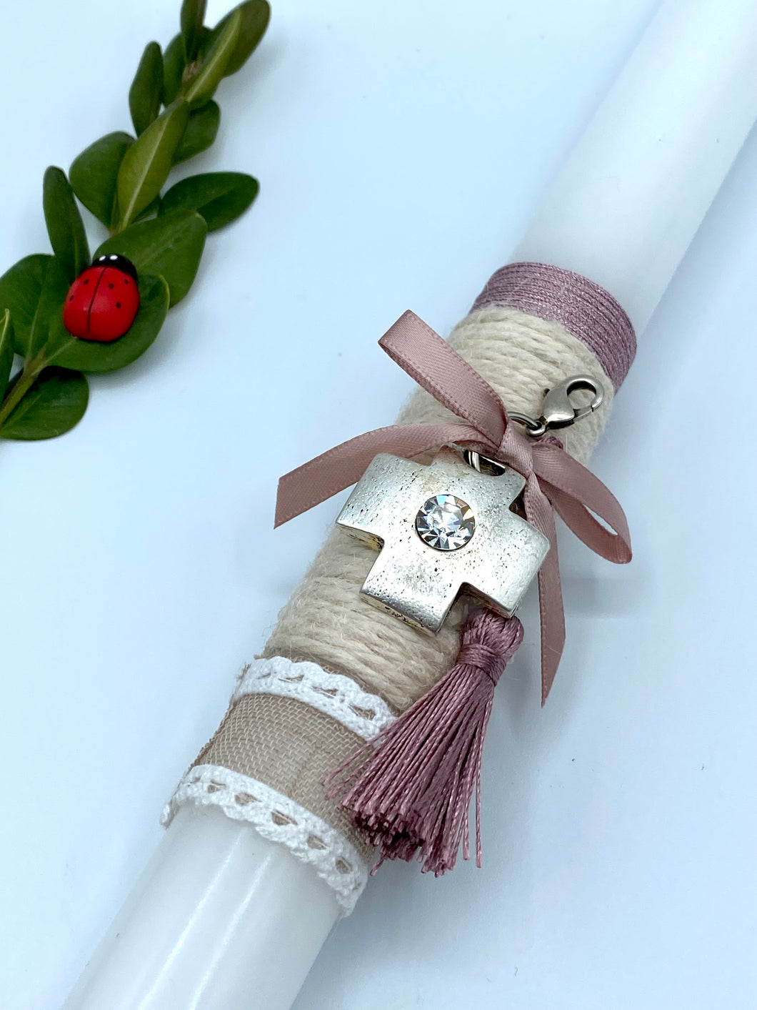 Cylinder Design 11” Easter Candle with Metal  Cross Keychain and Tassel EC202218