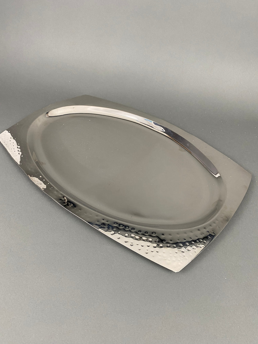 Large Hammered Stainless Steel Rectangular with Polished Oval Interior Tray T106