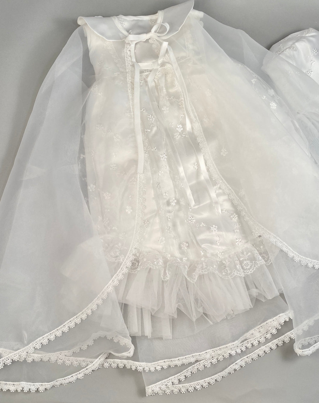 Lace Gown 4 Girls Christening Baptismal Embroidered Lace Gown with Matching Cape and Hat