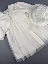 Load image into Gallery viewer, Dress 29 Girls Baptismal Christening Sleeveless  3pc Dress with long  matching Bolero and Hat. Made in Greece exclusively for Rosies Collections.
