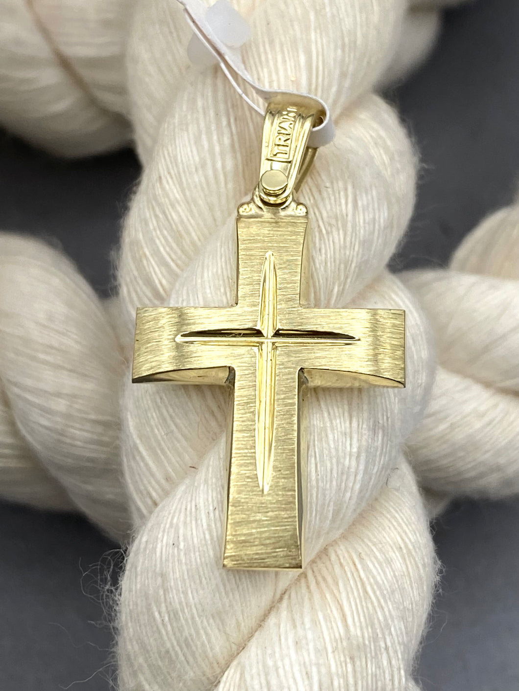 Triantos 14k Yellow  Gold Cross Polished  and Brushed 3.52g 222521