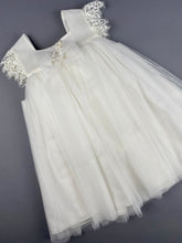 Load image into Gallery viewer, Dress 29 Girls Baptismal Christening Sleeveless  3pc Dress with long  matching Bolero and Hat. Made in Greece exclusively for Rosies Collections.
