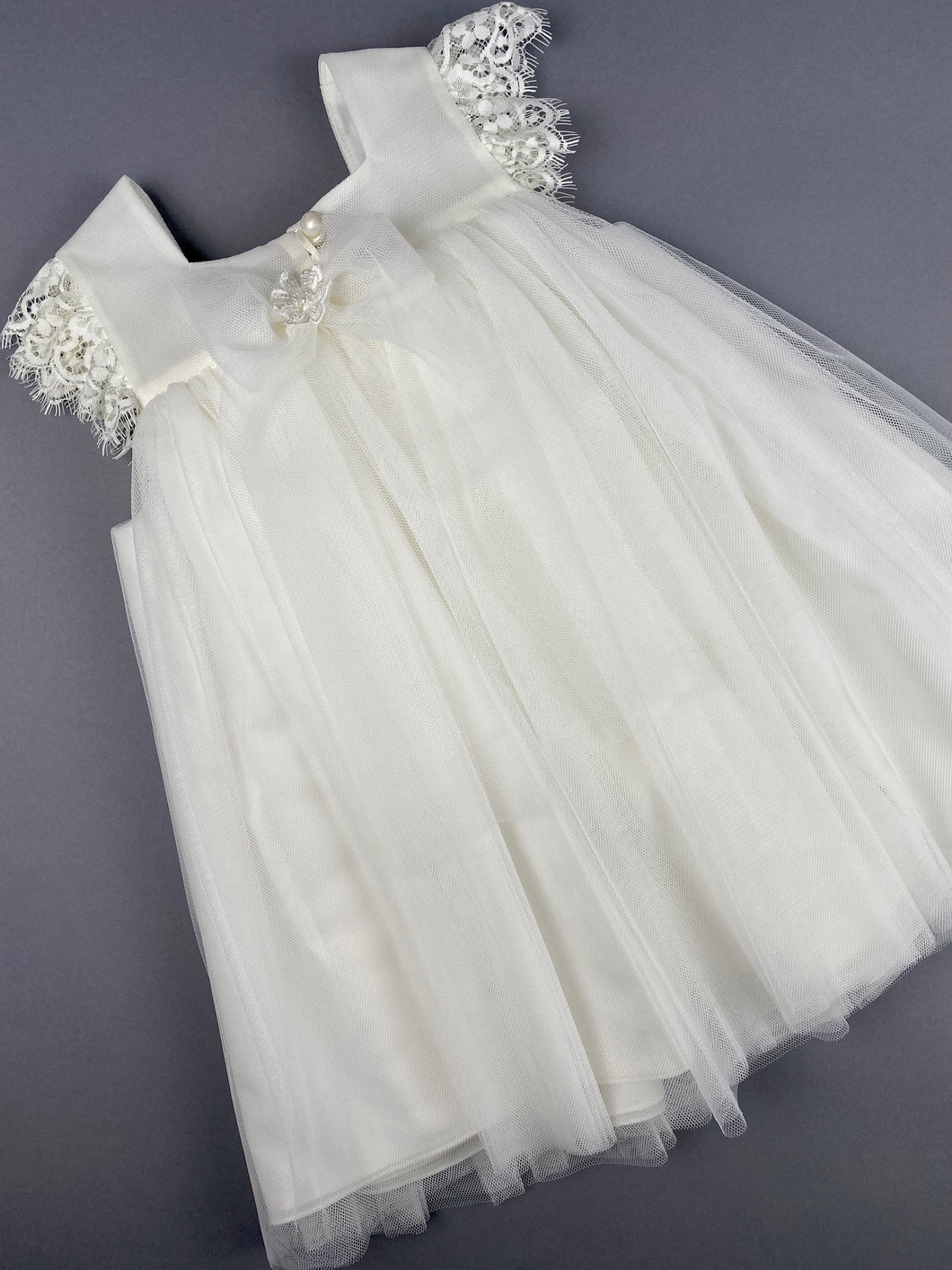 Dress 29 Girls Baptismal Christening Sleeveless  3pc Dress with long  matching Bolero and Hat. Made in Greece exclusively for Rosies Collections.