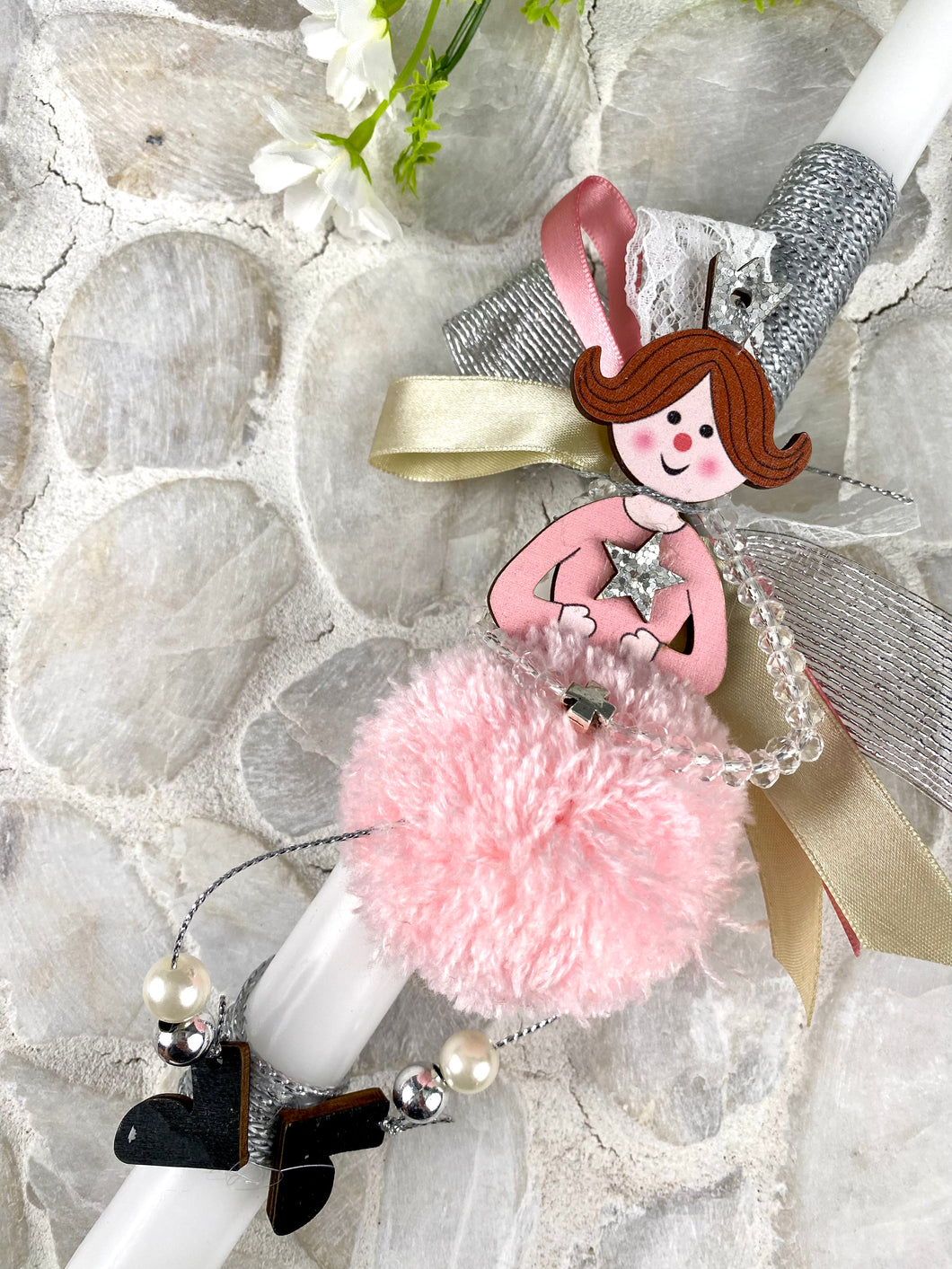 Corded Easter Candle Princess with Bead Cross Bracelet EC202316