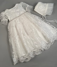 Load image into Gallery viewer, Lace Gown 1 Girls Christening-Baptismal Embroidered Lace Gown  with Rhinestone Belt Hat
