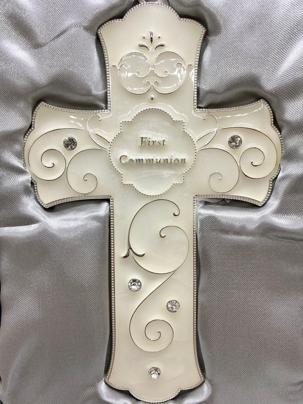 Pearl Ivory First Communion Hanging Metal Cross
