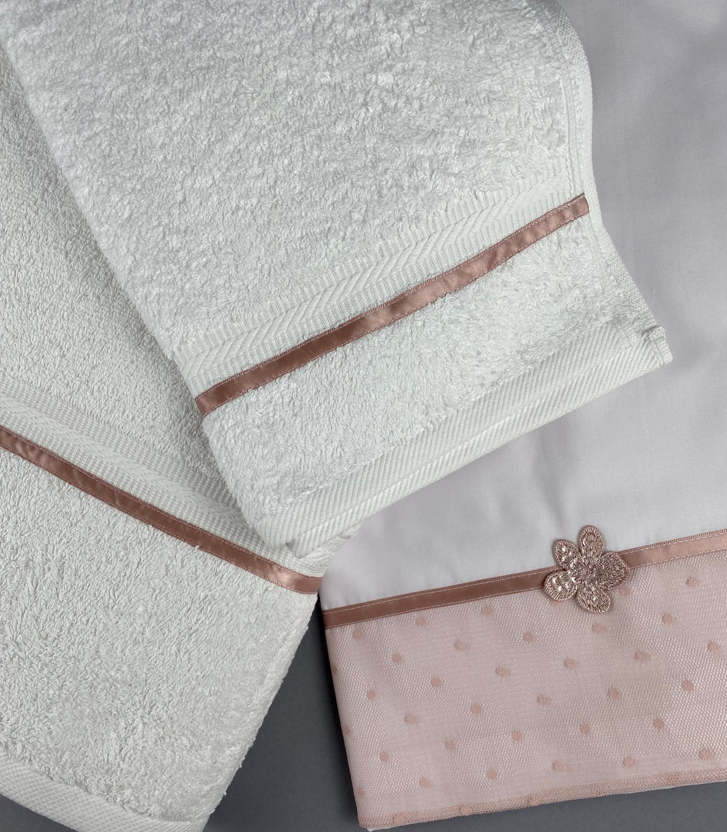 Girls Lathopana 23.   1 Large Bath Towel, 1  Matching Hand Towel, 1 Matching  Oil Sheet and 3 piece Greek Undergarments Or onesie with oil cap.