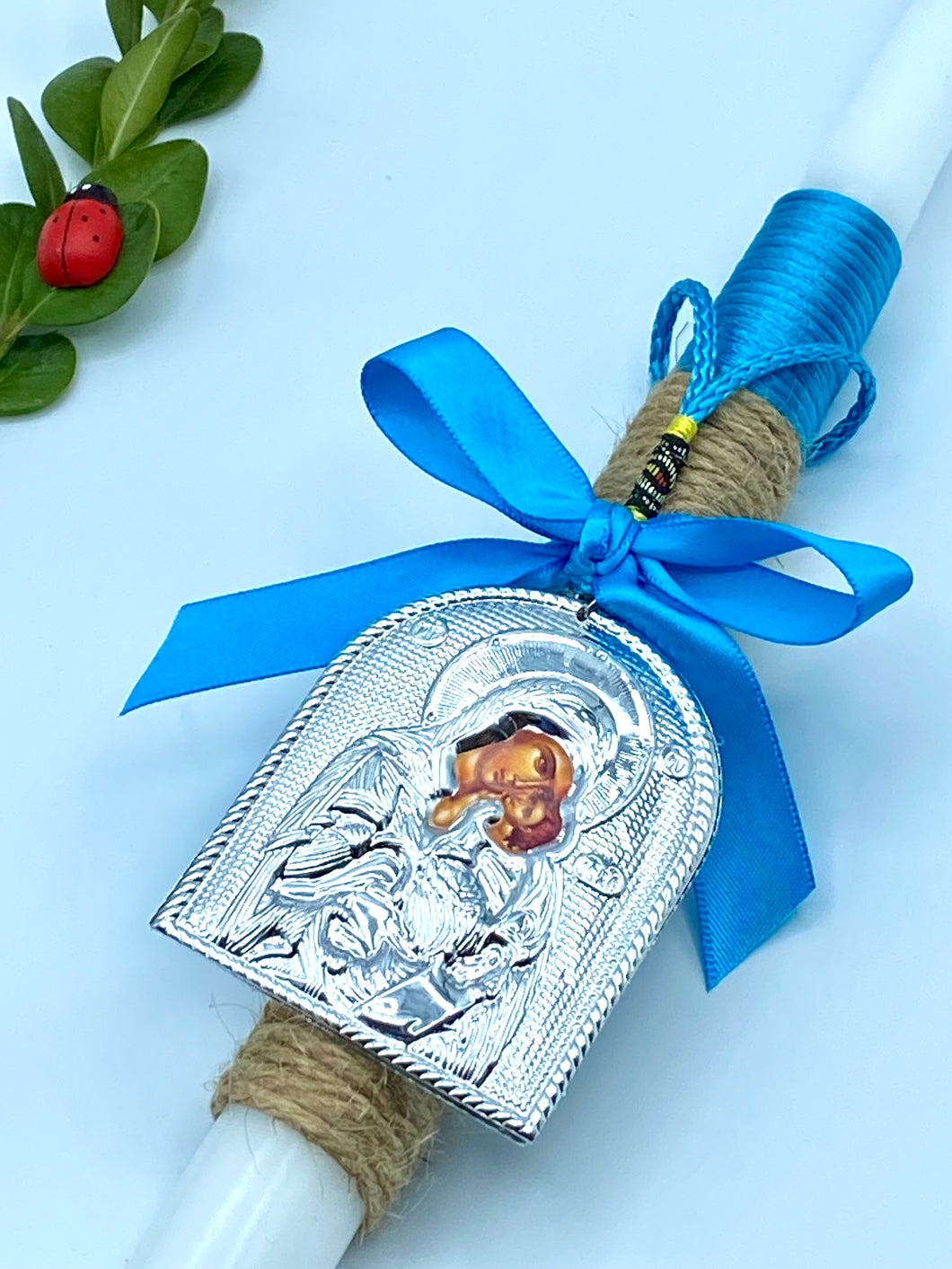 Corded Easter Candle with Hanging  Panagia Icon EC20222