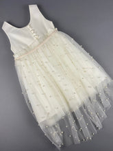 Load image into Gallery viewer, Dress 33 Girls Baptismal Christening Sleeveless 3pc Pearl Dress with removable skirt, matching Bolero and Hat. Made in Greece exclusively for Rosies Collections.
