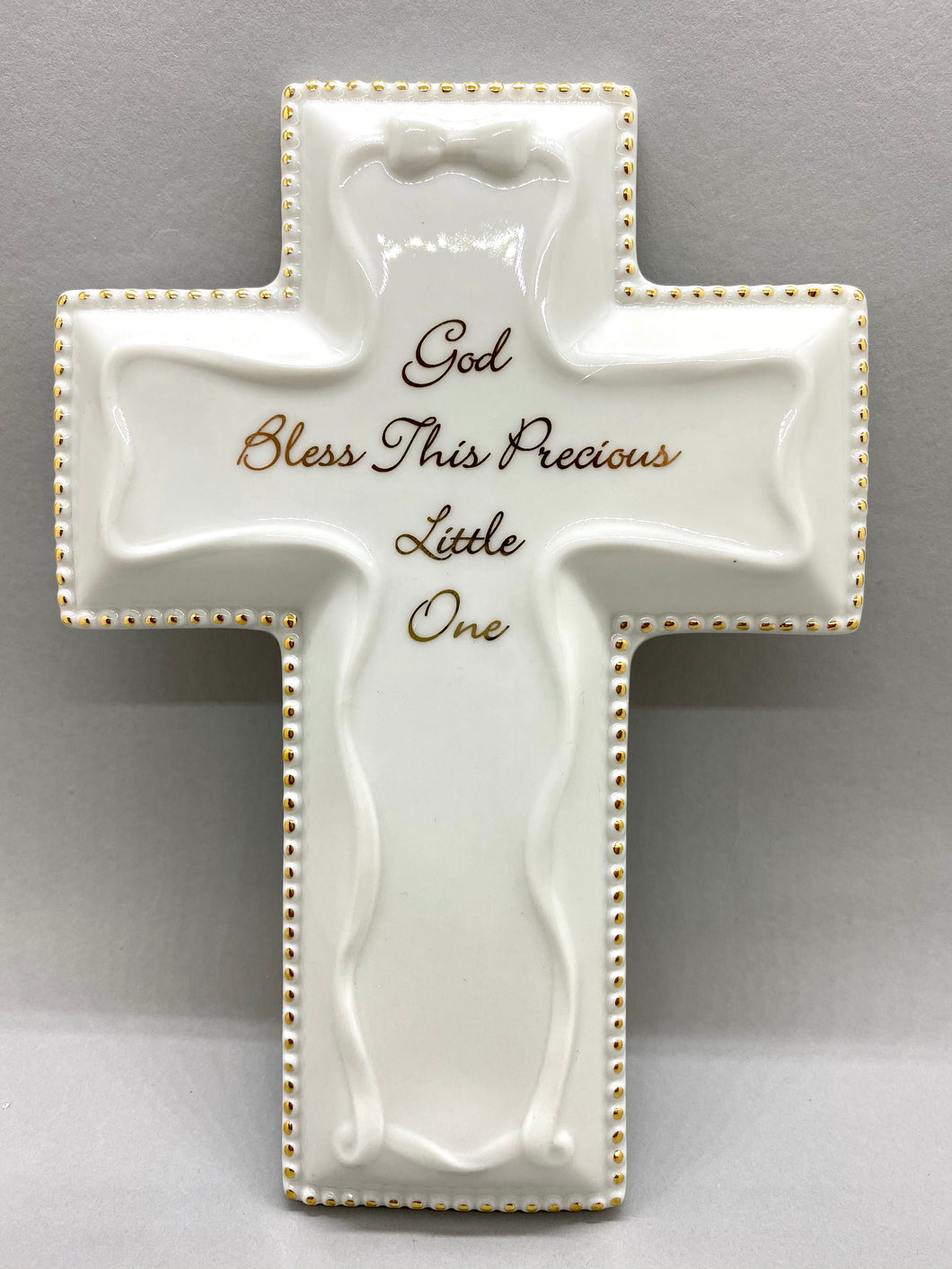 Porcelain Hanging Cross Gold Trim