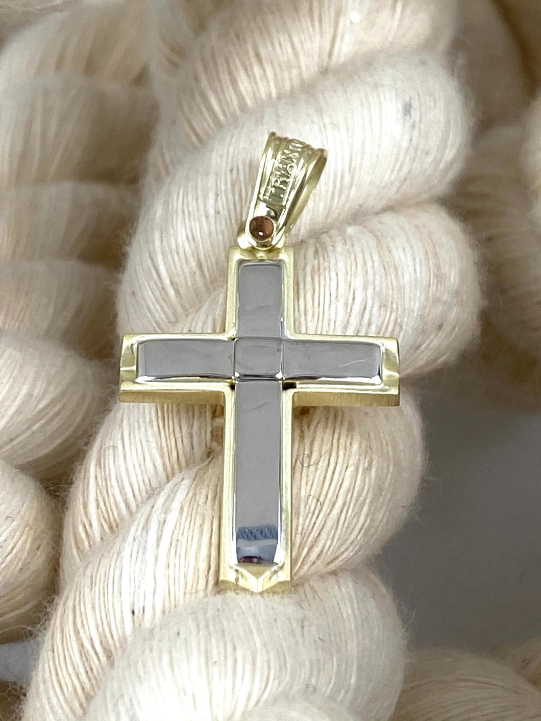 Triantos 14k 2 Tone White and Yellow Gold Cross Polished and Brushed 212223