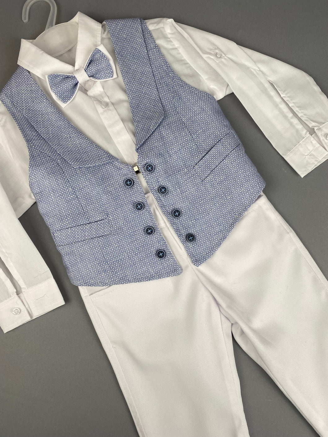 Rosies Collections 7pc Suit, Pants, Vest, Dress Shirt, Bow Tie, Belt and Hat, made in Greece,  exclusively for Rosies Collections. S202344