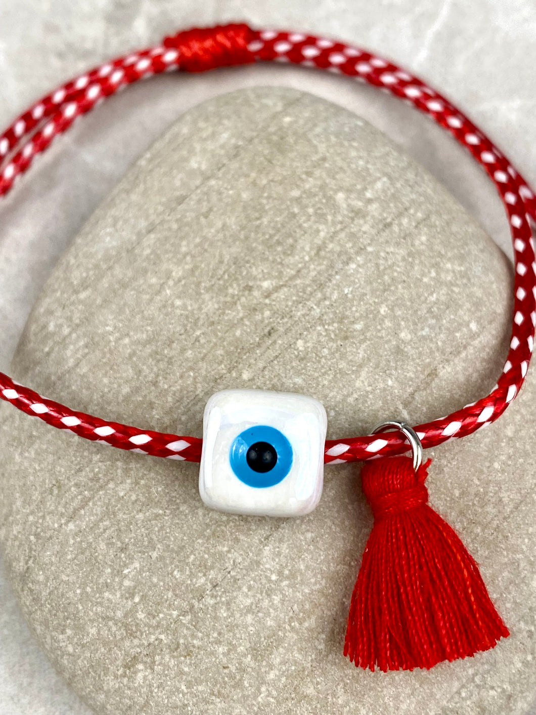 Adjustable Square  Ceramic Evil Eye Bracelet with Tassel