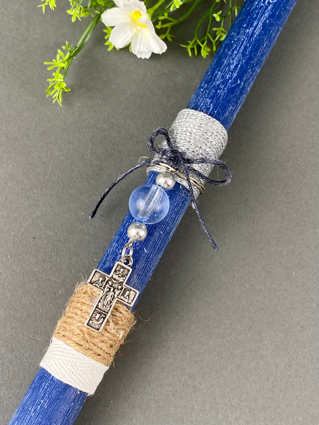 Navy Blue  Easter Candle with Cross Keychain EC2023401