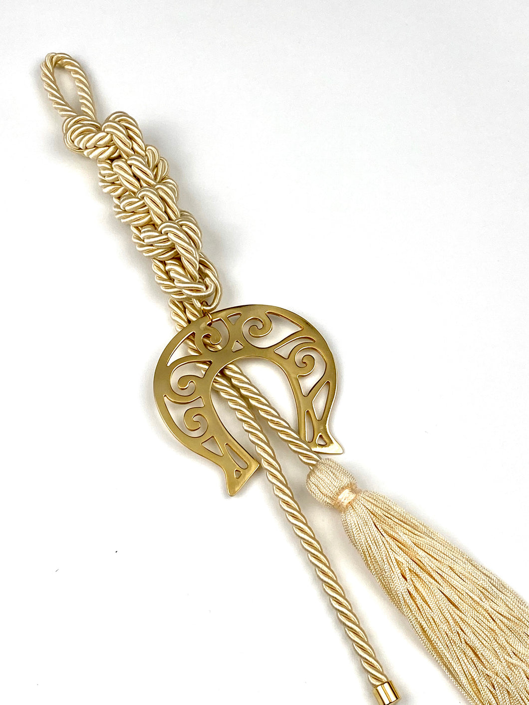 Large Polished Lucky Horseshoe Gouri on Champagne Double Corded Braid