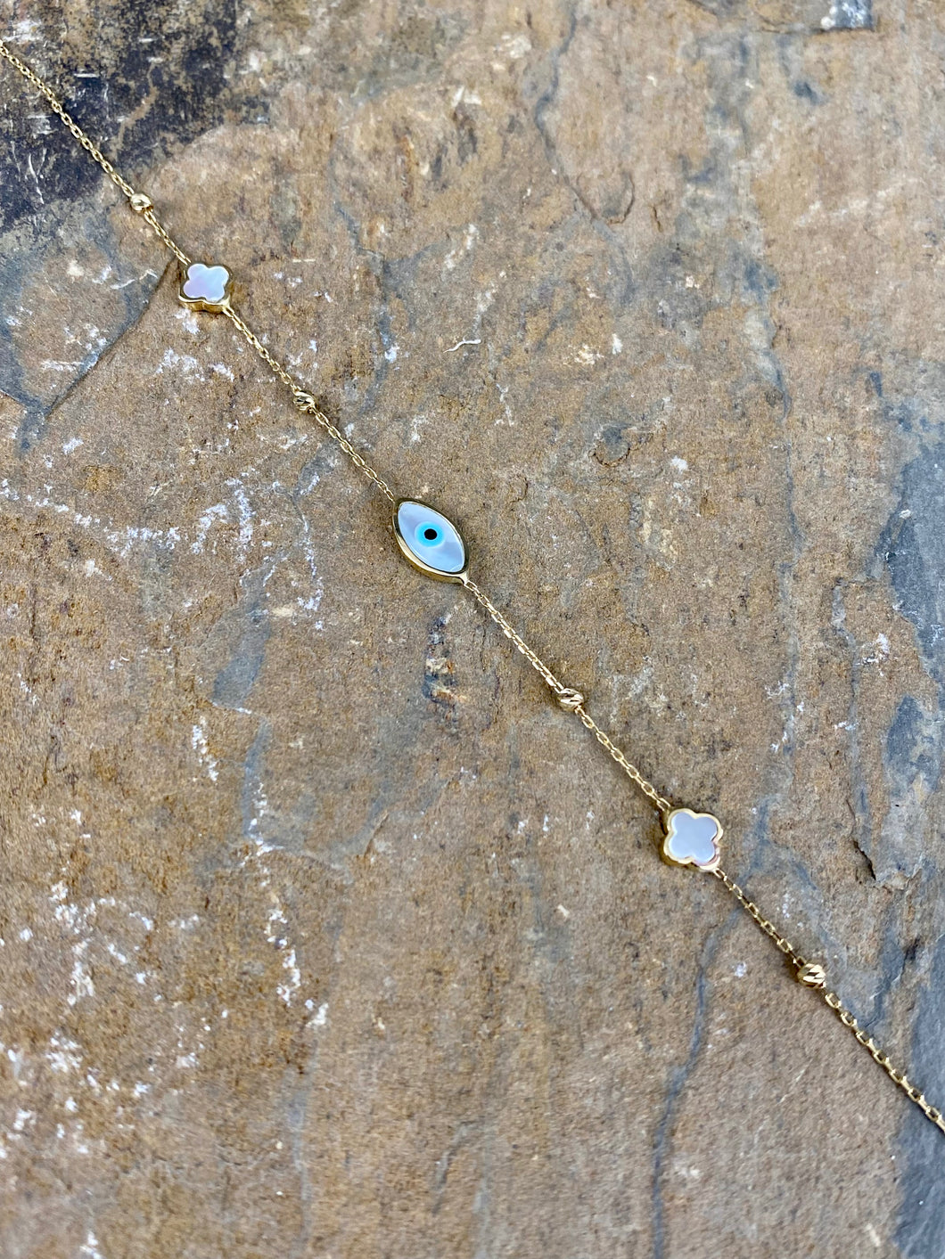 14K Yellow Gold Bracelet with Cross and Eye  YGB2