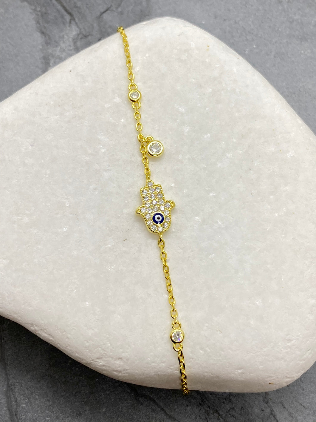 925” Sterling Gold Hamsa with Rhinestones Bracelet GB7