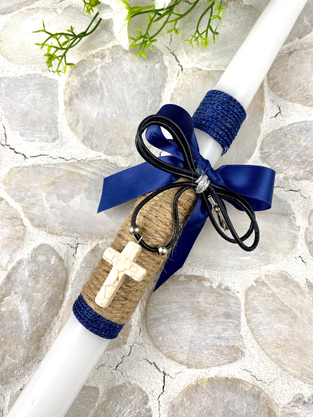 Corded Easter Candle with Marble Cross Necklace   EC202376