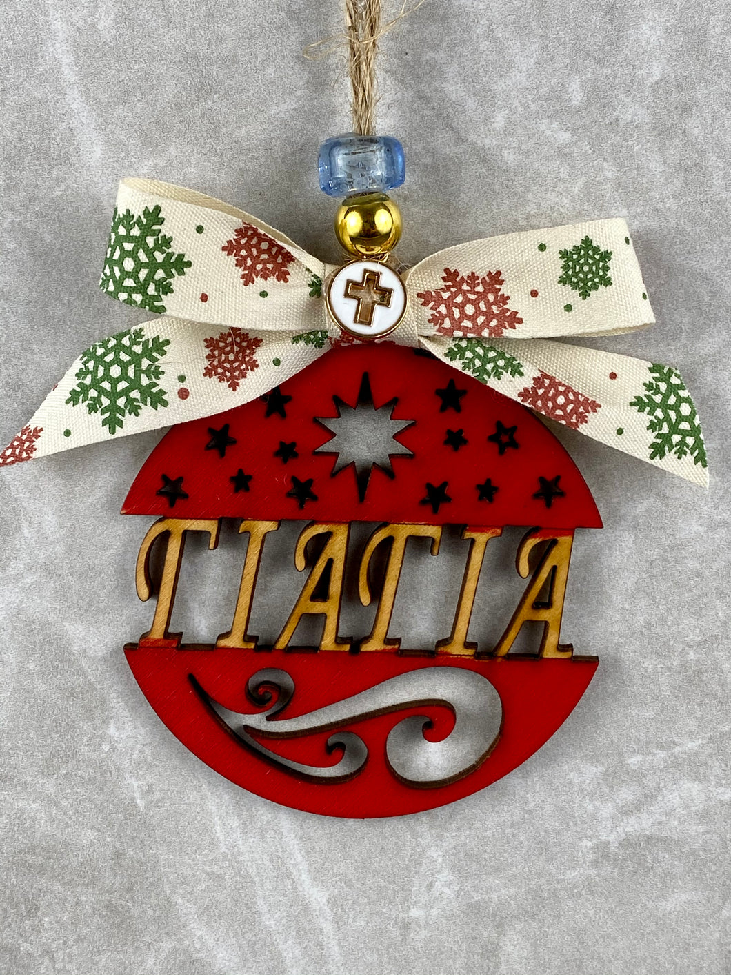 Wooden Christmas Ornament for Grandmothers with Glass beads