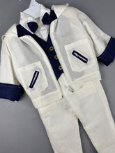Load image into Gallery viewer, Rosies Collections 7pc full linen suit, Dress shirt, Cuff sleeves, Pants, Hoodie Jacket, Vest, Belt or Suspenders, Cap. Made in Greece exclusively for Rosies Collections S201923
